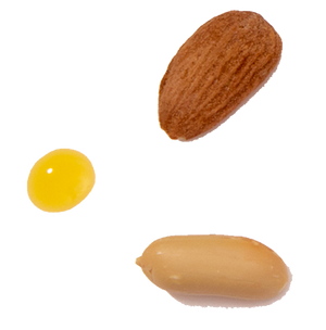 amande, graine d'arachide et goutte d'huile végétale